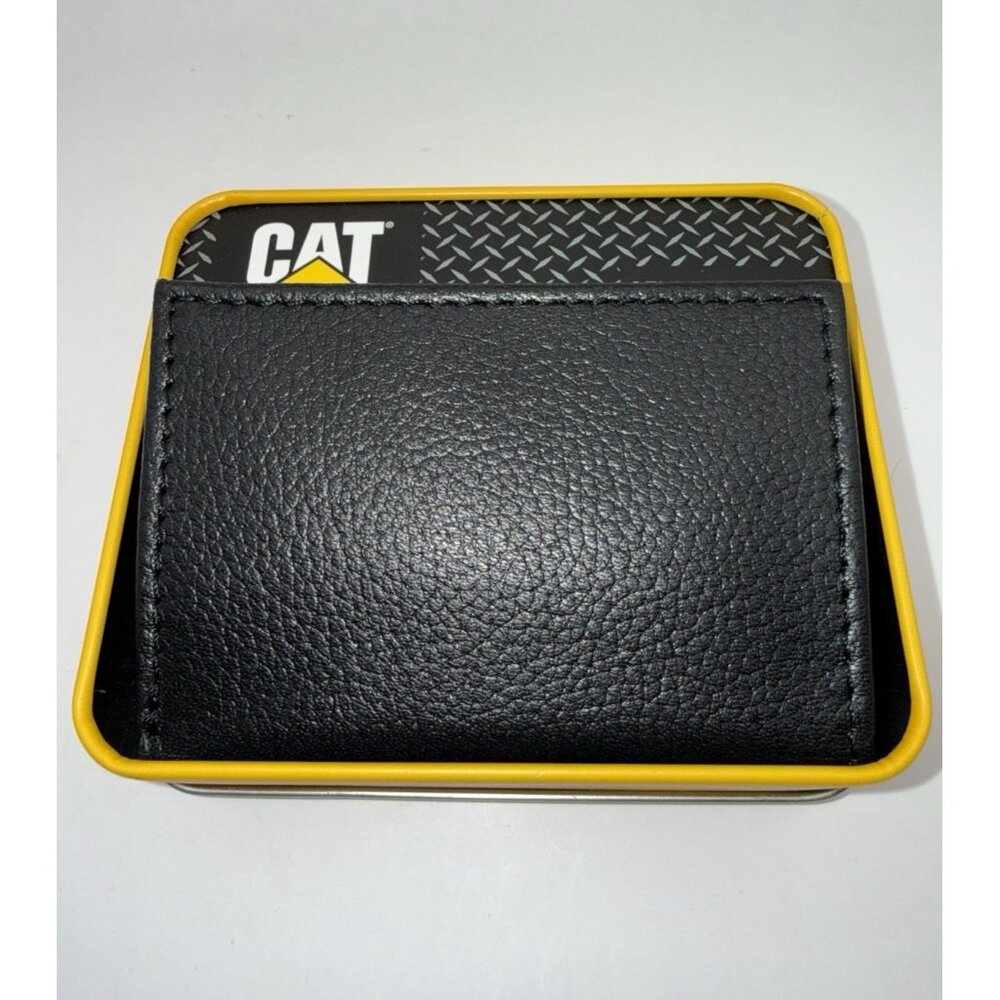 CAT Caterpillar Leather Trifold RFID Black Wallet NEW in Box
